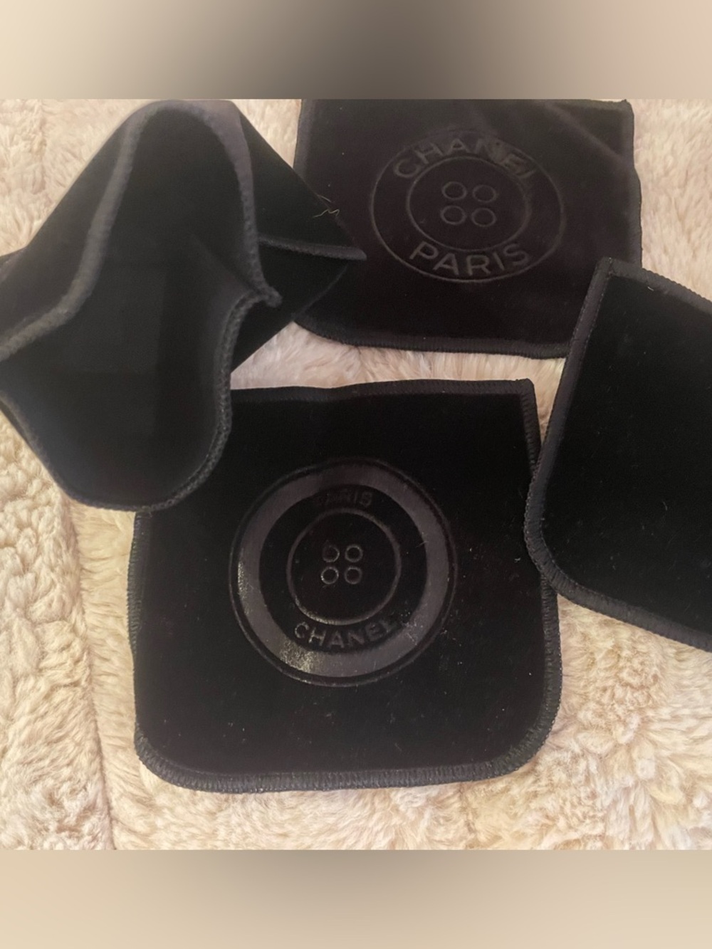 CHANEL Black Velvet Embossed Button Pouch/set of 4